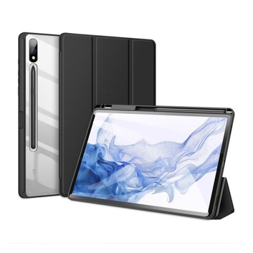 Samsung Galaxy Tab S9 Plus 12.4 SM-X810 / X816B, mappa tok, Trifold, légpárnás sarok, közepesen ütésálló, S-Pen tartóval, átlátszó hátlap, Dux Ducis Toby, fekete