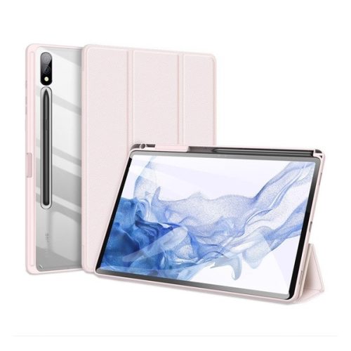 Samsung Galaxy Tab S9 Plus 12.4 SM-X810 / X816B, mappa tok, Trifold, légpárnás sarok, közepesen ütésálló, S-Pen tartóval, átlátszó hátlap, Dux Ducis Toby, rózsaszín