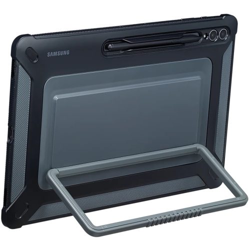 Samsung Galaxy Tab S9 Ultra 14.6 SM-X910 / X916B, Műanyag hátlap védőtok, dupla rétegű, gumírozott, érintőceruza tartó, stand, Kézi fogantyúval, Samsung OutDoor Cover, titan, gyári