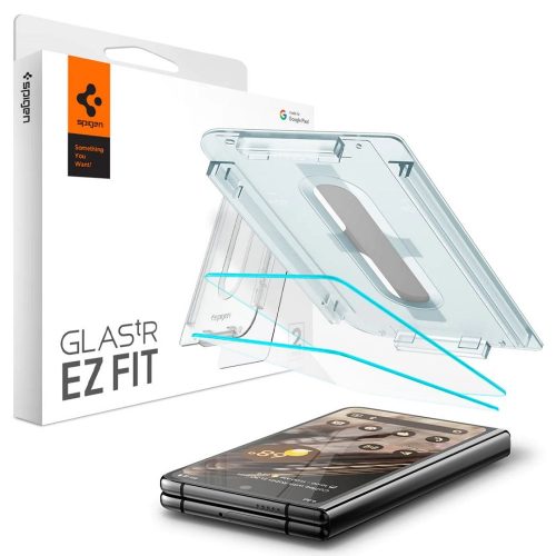 Google Pixel Fold, Kijelzővédő fólia, ütésálló fólia az íves részre nem hajlik rá!), Tempered Glass (edzett üveg), Spigen Ez Fit, Clear, 2 db / csomag