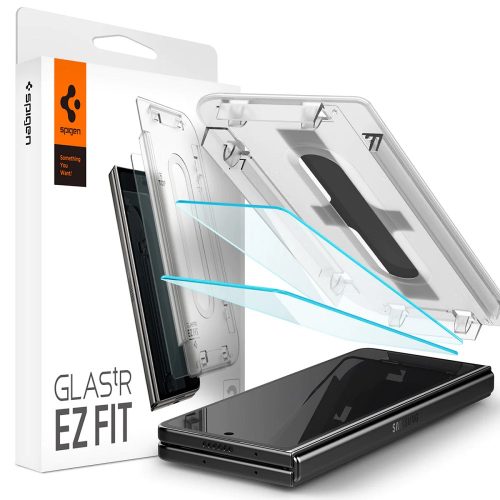 Samsung Galaxy Z Fold5 SM-F946B, Kijelzővédő fólia, ütésálló fólia az íves részre nem hajlik rá!), Tempered Glass (edzett üveg), Spigen Ez Fit, Clear, 2 db / csomag