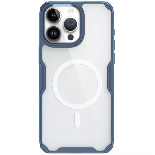 Apple iPhone 15 Pro, Szilikon tok, műanyag hátlap, ultravékony, Magsafe töltővel kompatibilis, Nillkin Nature Pro Magnetic, kék