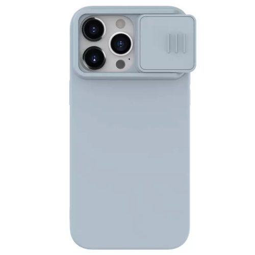 Apple iPhone 15 Pro Max, Szilikon tok, közepesen ütésálló, kamera védelem, Nillkin CamShield Silky, szürke