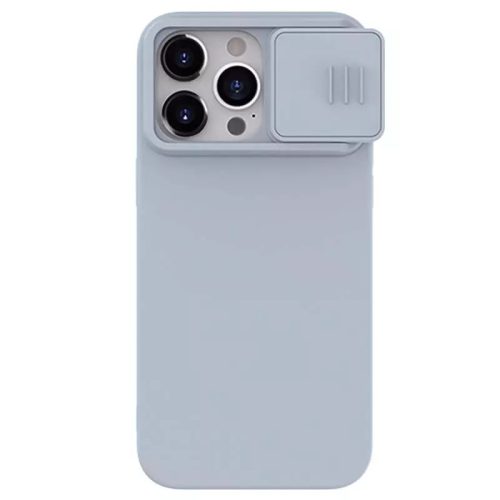 Apple iPhone 15 Pro, Szilikon tok, közepesen ütésálló, kamera védelem, Nillkin CamShield Silky, szürke