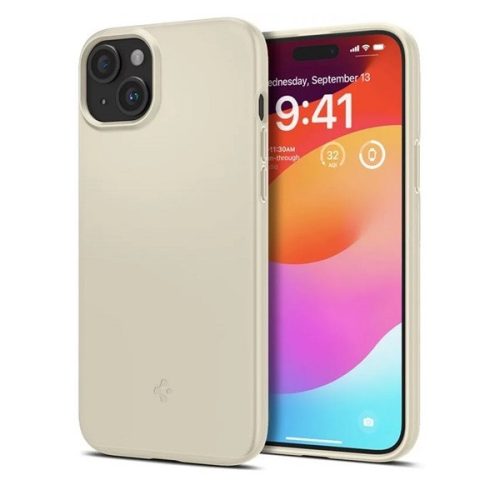 Apple iPhone 15 Plus, Műanyag hátlap védőtok, Spigen Thin Fit, beige