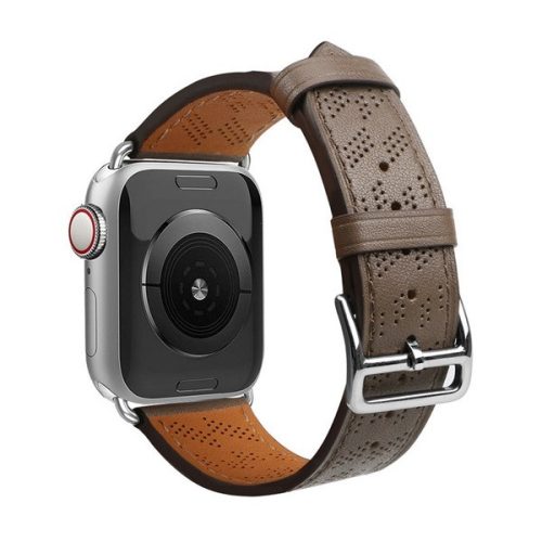 Apple Watch 4-6, SE, SE (2022) (38 / 40 mm) / Watch 7-9 (41 mm) / Watch 10 (42 mm), valódi bőr pótszíj, állítható, lyukacsos, sötétbarna