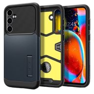   Samsung Galaxy S23 FE SM-S711, Szilikon tok, műanyag hátlappal, kitámasztóval, Spigen Slim Armor, sötétkék