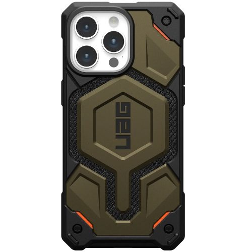 Apple iPhone 15 Pro Max, Műanyag hátlap védőtok, szilikon belső, közepesen ütésálló, Magsafe töltővel kompatibilis, textil minta, kevlár borítás, UAG Monarch Pro Kevlar, mintás/zöld