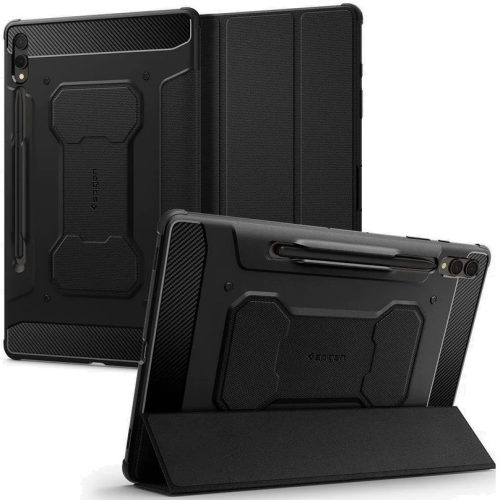 Samsung Galaxy Tab S9 Plus 12.4 SM-X810 / X816B, mappa tok, közepesen ütésálló, Spigen Rugged Armor Pro, fekete