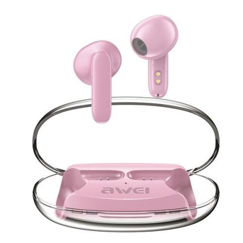 Bluetooth sztereó fülhallgató, v5.3, TWS, töltőtok, zajszűrővel, érintés vezérlés, Awei T85, rózsaszín
