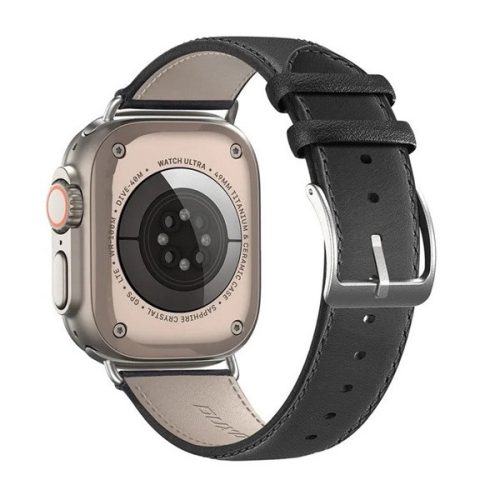 Apple Watch 4-6, SE, SE (2022) (42 / 44 mm) / Watch 7-9 (45 mm) / Watch 10 (46 mm) / Watch Ultra 1-2 (49 mm), valódi bőr pótszíj, állítható, Dux Ducis YS, fekete