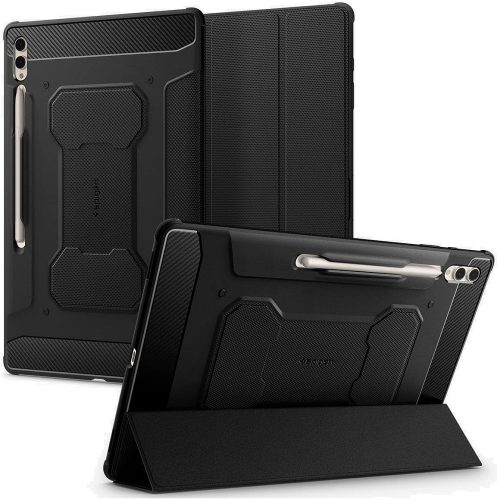 Samsung Galaxy Tab S9 Ultra 14.6 SM-X910 / X916B, mappa tok, közepesen ütésálló, Spigen Rugged Armor Pro, fekete