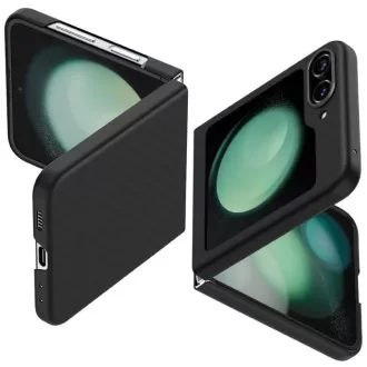   Samsung Galaxy Z Flip5 SM-F731B, Műanyag hátlap védőtok, közepesen ütésálló, ultravékony, Aramid bevonat, karbon minta, Spigen Airskin Pro, fekete