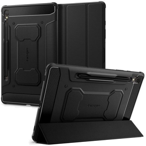 Samsung Galaxy Tab S9 11.0 SM-X710 / X716B, mappa tok, közepesen ütésálló, Spigen Rugged Armor Pro, fekete