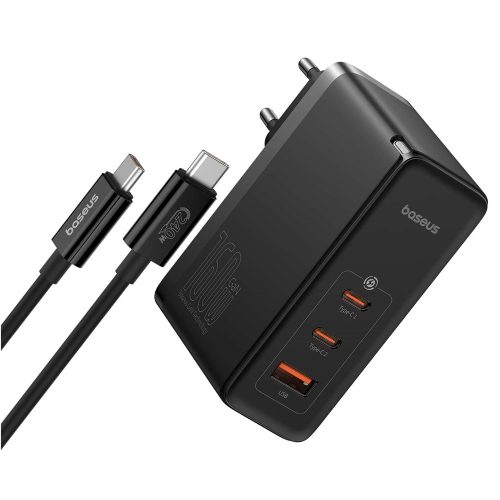 Hálózati töltő adapter, 160W, USB aljzat, 2 x USB Type-C aljzat, USB Type-C - USB Type-C kábellel, gyorstöltés, PD 3.1, QC, GaN5, Baseus GaN5 Pro, fekete