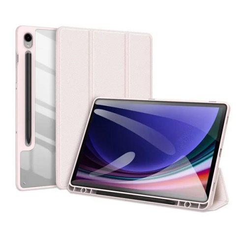 Samsung Galaxy Tab S9 FE (10.9) SM-X510 / X516B, mappa tok, Trifold, légpárnás sarok, közepesen ütésálló, S-Pen tartóval, átlátszó hátlap, Dux Ducis Toby, rózsaszín