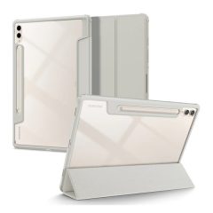   Samsung Galaxy Tab S9 Plus 12.4 / Tab S10 Plus 12.4 SM-X810 / X816B / X820 / X826B, mappa tok, légpárnás sarok, közepesen ütésálló, érintőceruza tartóval, Trifold, Spigen Ultra Hybrid Pro, átlátszó/szürke