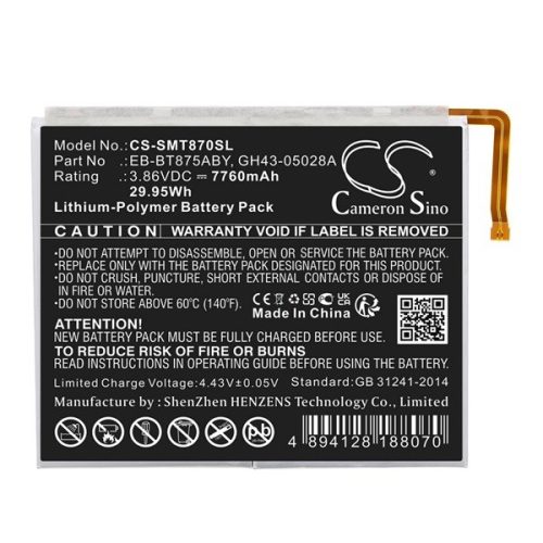 Samsung Galaxy Tab S7 11.0 / Tab S8 11.0 SM-T870 / T875 / T876B / X700 / X706, Akkumulátor, 7760 mAh, Li-Polymer, Cameron Sino, kompatibilis