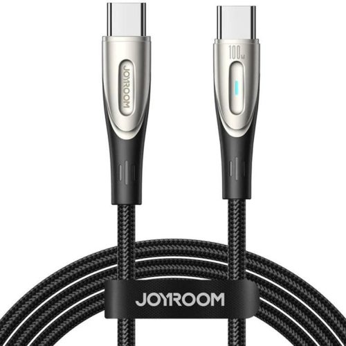 USB Type-C töltő- és adatkábel, USB Type-C, 120 cm, 100W, gyorstöltés, LED-es, cipőfűző minta, Joyroom Star-Light, SA27-CC5, fekete