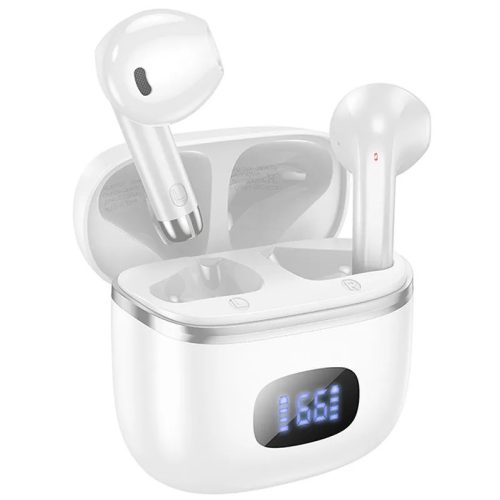 Bluetooth sztereó fülhallgató, v5.3, TWS, töltőtok, zajszűrővel, érintés vezérlés, LED-es kijelző, Hoco EQ1, fehér
