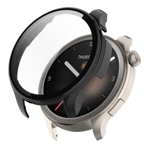 Amazfit Balance, Műanyag védőkeret, kijelzővédő üveggel, közepesen ütésálló, szíj nélkül, fekete