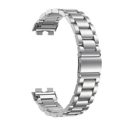 Huawei Band 8 / 9 / 10, fém pótszíj, vékony, rozsdamentes acél, pillangó csattal, ezüst