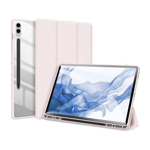 Samsung Galaxy Tab S9 FE Plus (12.4) SM-X610 / X616B, mappa tok, Trifold, légpárnás sarok, közepesen ütésálló, S-Pen tartóval, átlátszó hátlap, Dux Ducis Toby, rózsaszín