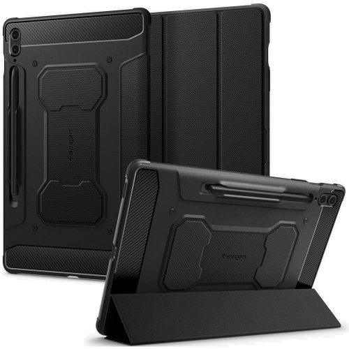 Samsung Galaxy Tab S9 FE Plus (12.4) SM-X610 / X616B, mappa tok, közepesen ütésálló, Spigen Rugged Armor Pro, fekete