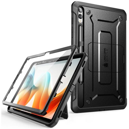 Samsung Galaxy Tab S9 Plus 12.4 / Tab S10 Plus 12.4 SM-X810 / X816B / X820 / X826B, Műanyag hátlap védőtok + képernyővédő, közepesen ütésálló, kitámasztóval, SupCase Unicorn Beetle Pro, fekete