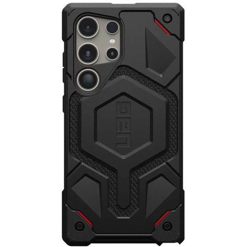 Samsung Galaxy S24 Ultra SM-S928, Műanyag hátlap védőtok, szilikon belső, közepesen ütésálló, textil minta, kevlár borítás, UAG Monarch Kevlar, mintás/fekete