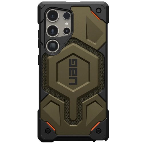 Samsung Galaxy S24 Ultra SM-S928, Műanyag hátlap védőtok, szilikon belső, közepesen ütésálló, textil minta, kevlár borítás, UAG Monarch Kevlar, mintás/zöld