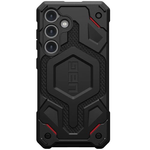 Samsung Galaxy S24 SM-S921, Műanyag hátlap védőtok, szilikon belső, közepesen ütésálló, mágneses, textil minta, kevlár borítás, UAG Monarch Pro Kevlar, mintás/fekete