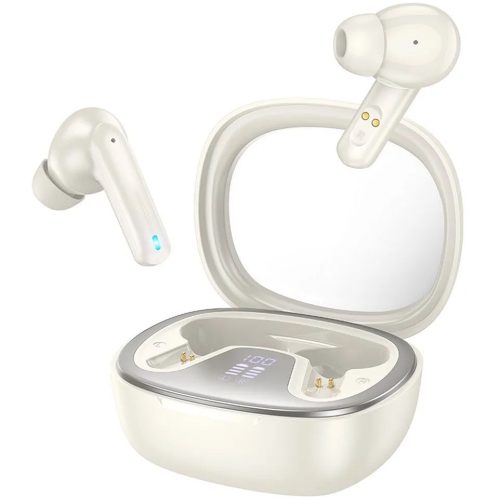 Bluetooth sztereó fülhallgató, v5.3, TWS, töltőtok, zajszűrővel, érintés vezérlés, LED-es kijelző, Hoco EQ6 Shadow, fehér