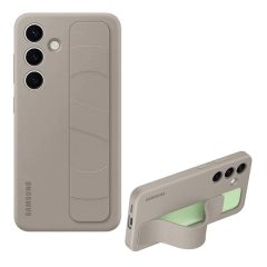   Samsung Galaxy S24 Plus SM-S926, Szilikon tok, matt, kitámasztóval, beépített szíj, Standing Grip, szürke, gyári