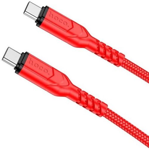 USB Type-C töltő- és adatkábel, USB Type-C, 200 cm, 3000 mA, 60W, törésgátlóval, gyorstöltés, PD, QC, cipőfűző minta, Hoco X59 Victory, piros