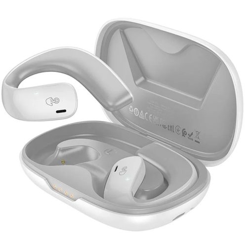 Bluetooth sztereó fülhallgató, v5.3, TWS, töltőtok, érintés vezérlés, sportoláshoz, zajszűrővel, LED-es, vízálló, fülre akasztható, Hoco EQ4 Graceful, fehér