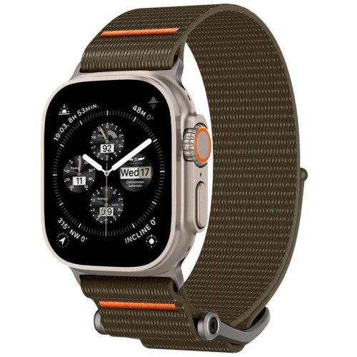Apple Watch 4-6, SE, SE (2022) (42 / 44 mm) / Watch 7-9 (45 mm) / Watch 10 (46 mm) / Watch Ultra 1-2 (49 mm), textíl pótszíj, nylon, állítható, Spigen DuraPro Flex Ultra, zöld