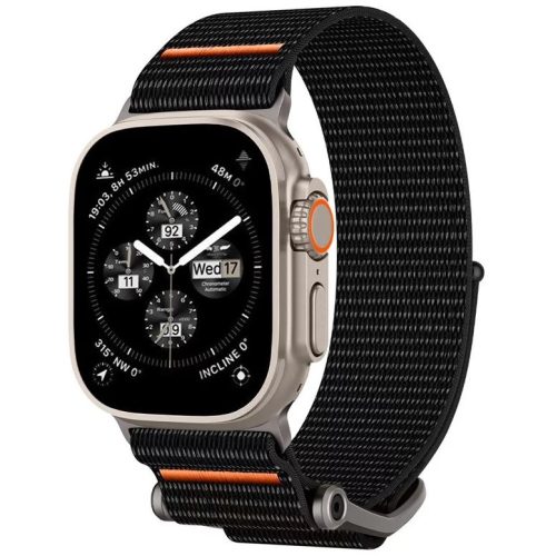 Apple Watch 4-6, SE, SE (2022) (42 / 44 mm) / Watch 7-9 (45 mm) / Watch 10 (46 mm) / Watch Ultra 1-2 (49 mm), textíl pótszíj, nylon, állítható, Spigen DuraPro Flex Ultra, fekete