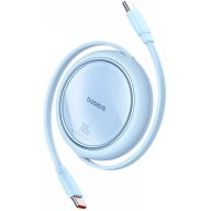   USB Type-C töltő- és adatkábel, USB Type-C, 100 cm, 100W, gyorstöltés, PD, lapos, feltekerhető, Baseus Free2Draw, világoskék