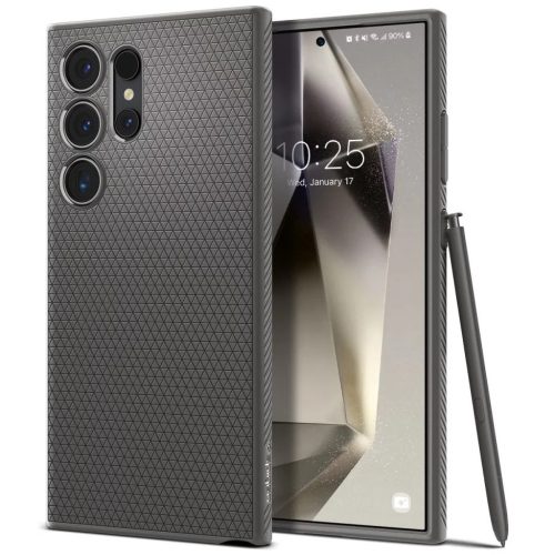 Samsung Galaxy S24 Ultra SM-S928, Szilikon tok, Spigen Liquid Air, háromszög minta, sötétszürke