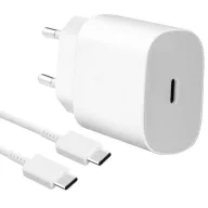   Hálózati töltő adapter, 25W, USB Type-C aljzat, USB Type-C - USB Type-C kábellel, PD 3.0, PDO / PPS, gyorstöltés, Samsung, fehér, gyári
