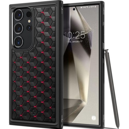 Samsung Galaxy S24 Ultra SM-S928, Műanyag hátlap védőtok + szilikon keret, közepesen ütésálló, légpárnás sarok, Spigen Cryo Armor, piros