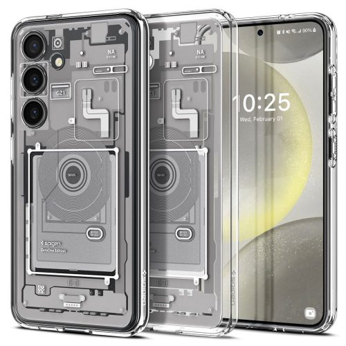 Samsung Galaxy S24 SM-S921, Műanyag hátlap védőtok + szilikon keret, Telefon belső minta, Spigen Ultra Hybrid Zero One, átlátszó/fehér