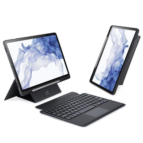 Samsung Galaxy Tab S7 11.0 / Tab S8 11.0, Bluetooth billentyűzetes, mappa tok, Touch Pad, állvány funkció, mágneses rögzítés, érintőceruza tartó, Dux Ducis DK, fekete