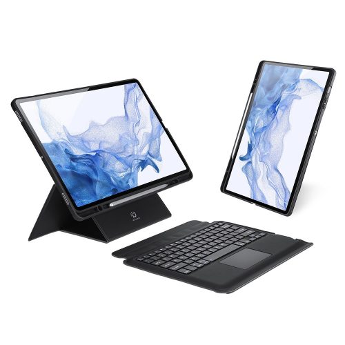 Samsung Galaxy Tab S7 Plus 12.4 / Tab S7 FE 12.4 / Tab S8 Plus 12.4, Bluetooth billentyűzetes, mappa tok, Touch Pad, állvány funkció, mágneses rögzítés, érintőceruza tartó, Dux Ducis DK, fekete