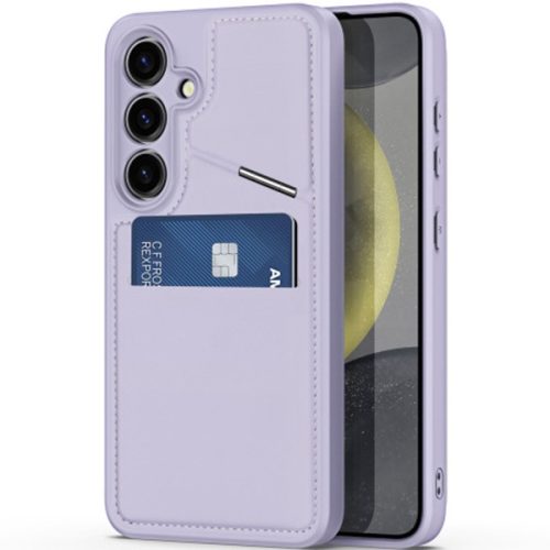 Samsung Galaxy S24 SM-S921, Műanyag hátlap védőtok + szilikon keret, stand, bőrrel bevont hátlap, kártyatartóval, Magsafe kompatibilis, Dux Ducis Rafi II Mag, lila