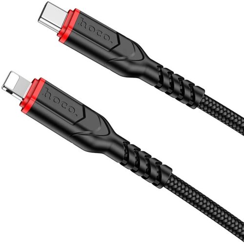 USB Type-C töltő- és adatkábel, Lightning, 100 cm, 3000mA, 20W, törésgátlóval, gyorstöltés, PD, QC, cipőfűző minta, Hoco X59 Victory, fekete