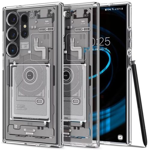 Samsung Galaxy S24 Ultra SM-S928, Műanyag hátlap védőtok + szilikon keret, Telefon belső minta, Spigen Ultra Hybrid Zero One, átlátszó/fehér
