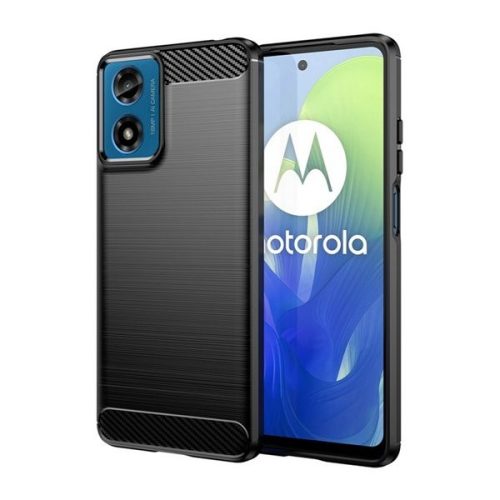 Motorola Moto G04 / G24, Szilikon tok, közepesen ütésálló, szálcsiszolt, karbon minta, fekete