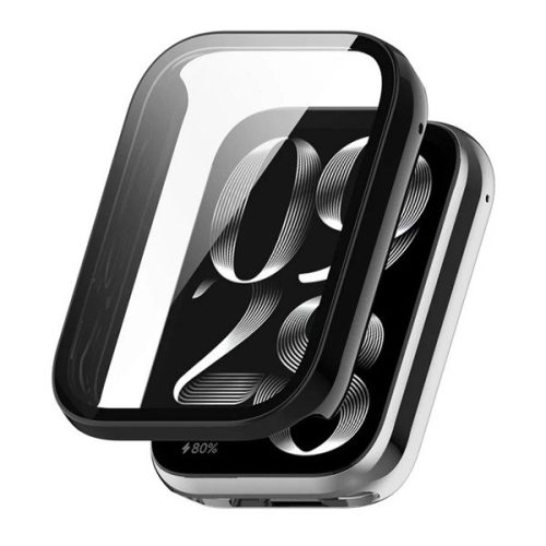 Xiaomi Mi Smart Band 8 Pro, Műanyag védőkeret, kijelzővédő üveggel, közepesen ütésálló, szíj nélkül, fekete